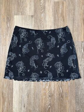 Black Mini Skirt with Tiger Print